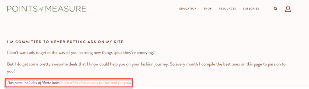 Affiliate Link Disclosure Example Points Of Measure