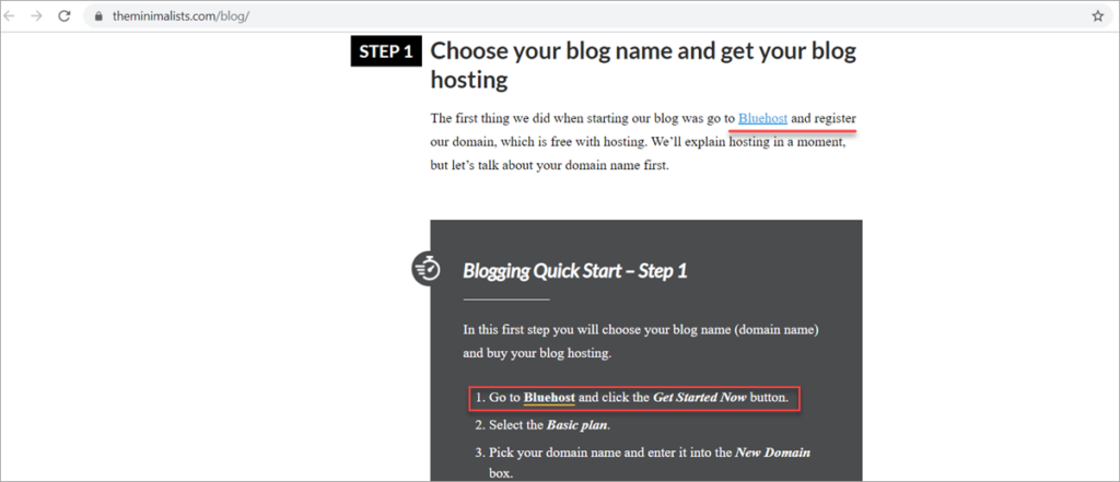 Affiliate Link Bluehost Recommendation1