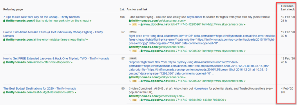 Ahrefs Backlink First Seen