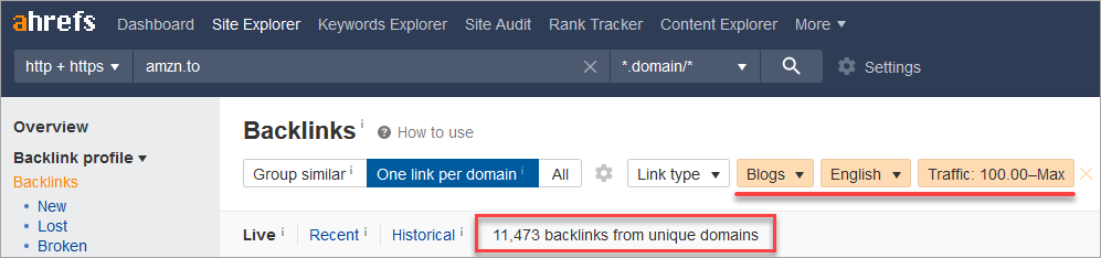 Amzn.to Backlink Report Filtered