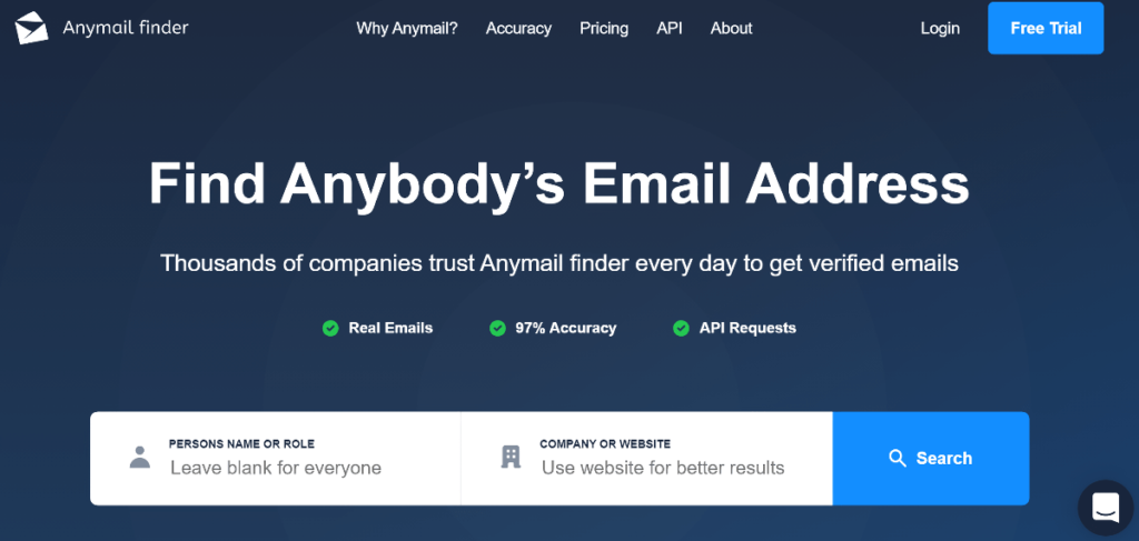 Any Mail Finder Homepage