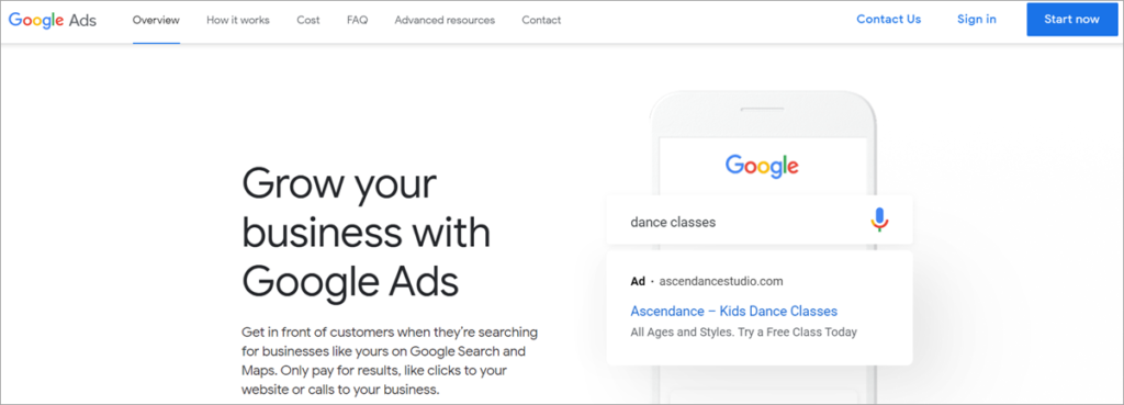 Google Ads Homepage Screenshot