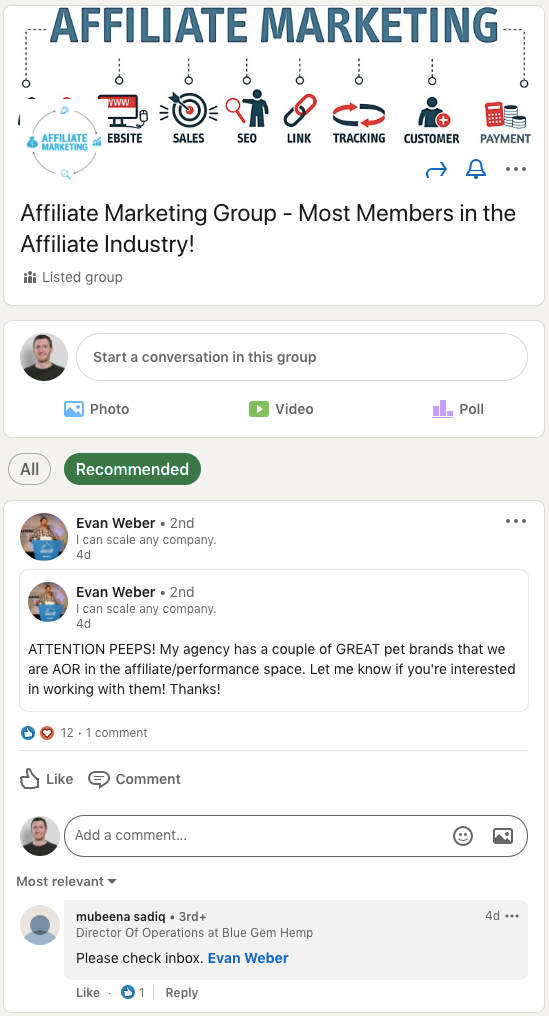 Affiliate Marketing Group On Linkedin